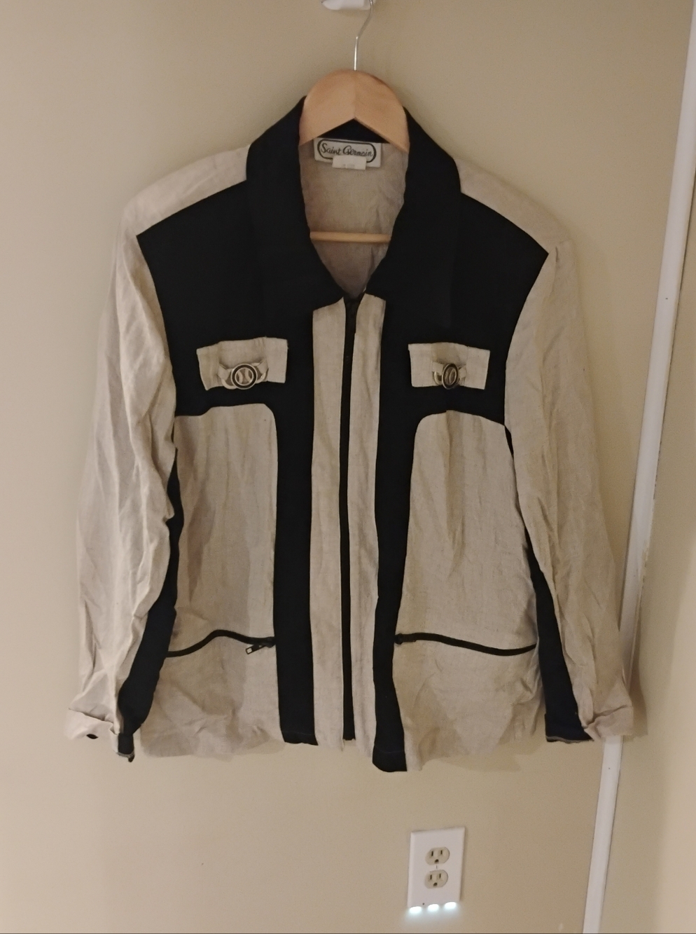 1980s 1990s Saint Germain Paris Linen Full Zip Jacket Sz L